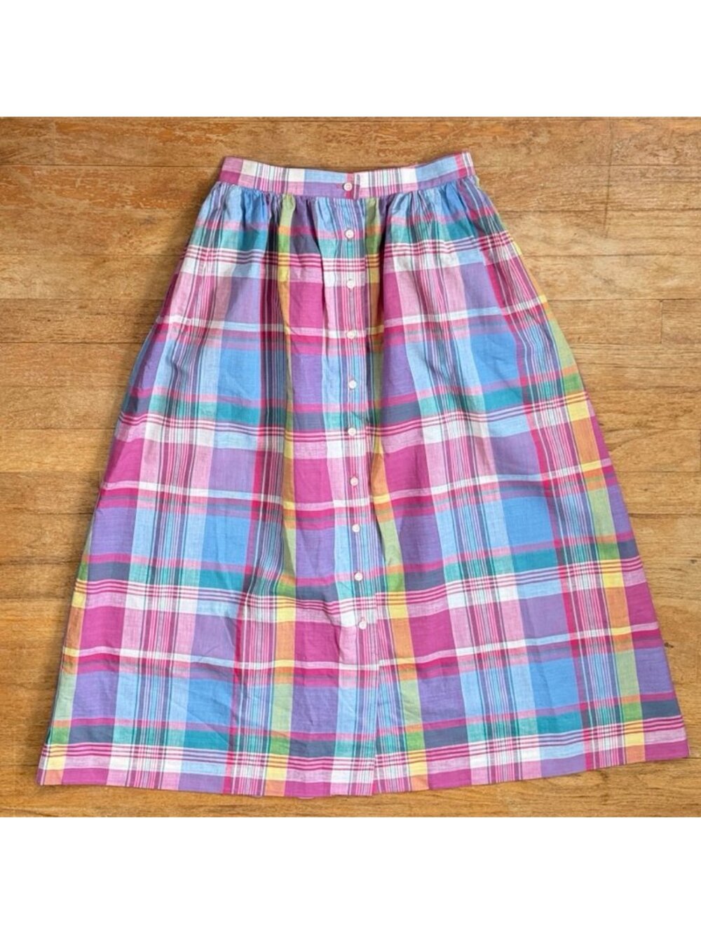 Vintage Genuine Plaid Madras Cotton Skirt Size XS 26" Waist 70s Colorful Tartan